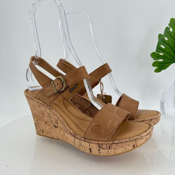 Born Lenore Platform Wedge Sandals Womens Size 10 M Brown Leather Buckle Shoes - Picture 2 of 15